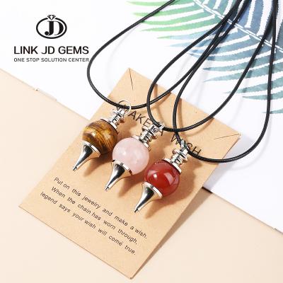 China Red Agate Crystal Necklace Pendant Beaded Chain CLASSIC Bohemian gemstone choker around bead shuttle pendulum necklace stone jewelry for sale