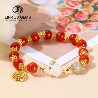 China Agate 7A Lucky Rabbit Bracelet Cute JD Red Opal Bunny Women Bracelets Good Luck Amulet Wealth CLASSIC Exquisite Jewelry for sale