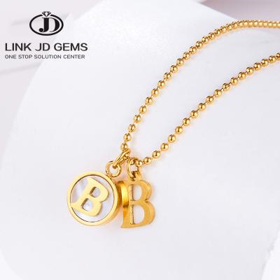 China CLASSIC Natural Fritillary B Letter Pendant Necklace 18k Gold Plated Stainless Steel Necklace Custom Women's Fashion Jewelry for sale