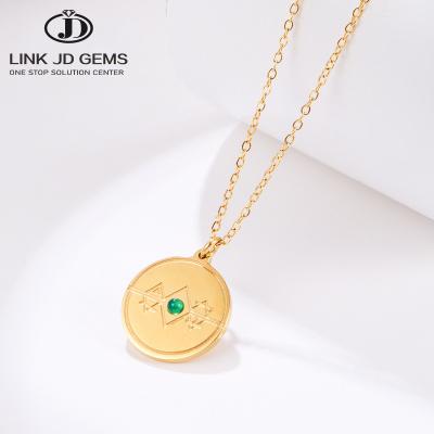 China CLASSIC Women Shape Gemstone Jewelry Gold Plated Stainless Steel Round Shape Natural Green Agate Stone Pendant Necklace For Women for sale