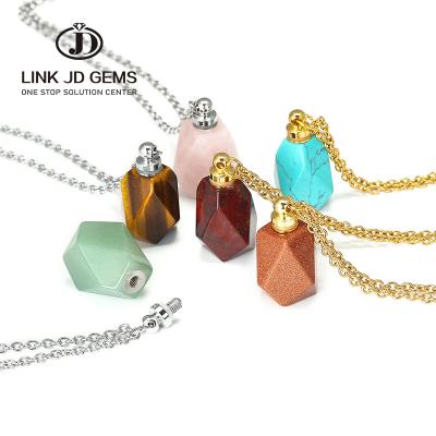 China Crystal Gemstone Perfume Necklace CLASSIC Oil Vial Pendant Bottle Diffuser Gemstones Perfume Bottle Necklace for sale