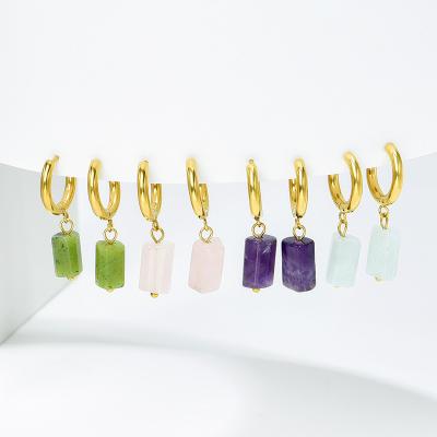 China FASHIONABLE Hot Selling High Quality Women's Jewelry Jade Round Buckle Earrings Wholesale Quartz Gemstone Stainless Steel Earrings for sale