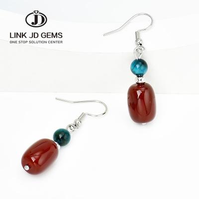 China Link JD CLASSIC Gems Red Agate Beaded Earrings Stainless Steel Design Jewelry Vintage Elegant Wholesale For Women Jewelry for sale