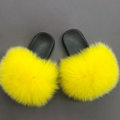 China Wholesale Fashion Deodorization Real Fur Children Furry Cute Girls Fox Fur Slippers Slides Slippers for sale