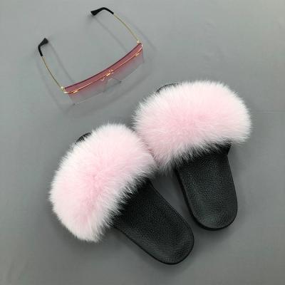 China Light Ladies Summer Multicolor Sunglasses And Fluffy Fox Fur Slippers Women Fur Home Slippers 2pcs for sale