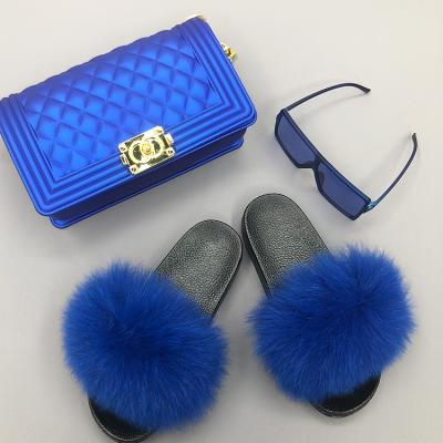 China 3Pcs Square Lightweight Sunglasses Freeze Purse Purses And Women Real Fox Fur Natural Soft Fluffy Slippers for sale