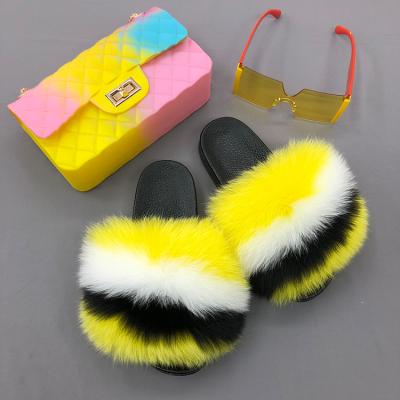 China Lightweight Summer Colorful Sunglasses Freeze Ladies Real Fox Fur Cute Fluffy Outdoor Purses And Slippers for sale