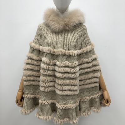 China Acrylic popular good quality rabbit fur and fox fur+100% real rabbit fur and fox fur knitting warm shawls for women winter for sale