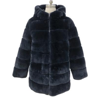 China 2020 Anti-wrinkle real rex dark navy blue reversible rabbit fur coat thicken women winter coat for sale