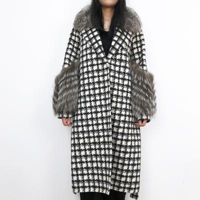 China Winter Women Fashion Lapel Breathable Plaid Wool Double Face Long Pea Coat for sale