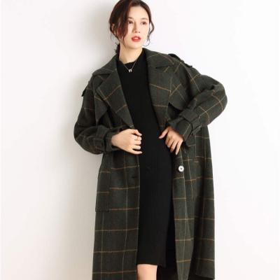 China Reversible High Quality Long Wool Coat Women Winter Plaid Ladies Double Face Woolen Coat for sale