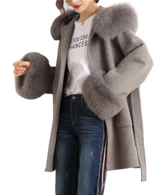 China new Anti-wrinkle winter women trench coat wool with natural fur collar woolen coat for sale