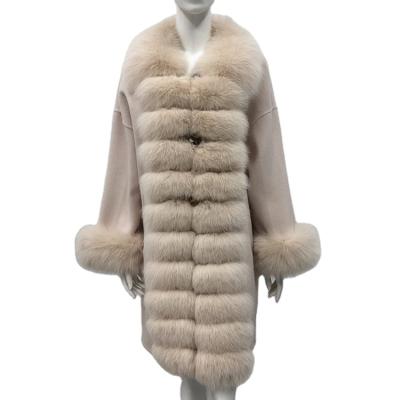 China Luxury Fox Fur Women's Long Trench Cashmere Fleece Fur Coat Winter Ladies Breathable Wool Coat for sale