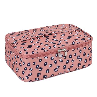 China Multifunctional Portable Fashion Leopard Zipper Makeup Organizer Pink Cosmetic Bags for Travel for sale