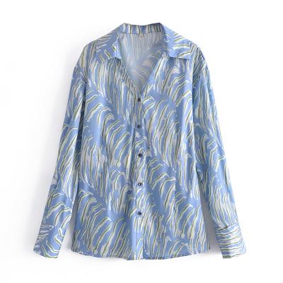 China Breathable Multi Color Printing Button Up Lap Collar Sleeve Women Blouse Down Long And Tops Fashionable for sale