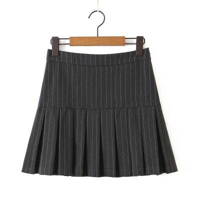 China Breathable Dark Gray Striped Pattern Color Design Women Cute Casual Fashion Pleated Mini Skirt for sale