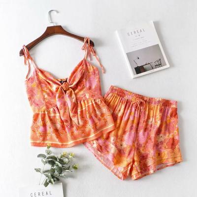 China High Fashion Floral Print Top And 2 Piece Summer Cotton Rayon Wearable Shorts Suit Women for sale