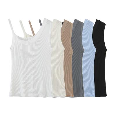 China Solid color off the shoulder 6 asymmetric colorway breathable knitted fashion casual tank top for women for sale