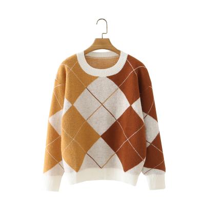 China Breathable Multi Color Geometric Pattern O Neck Long Sleeve Fashion Casual Pullover Sweaters For Women for sale