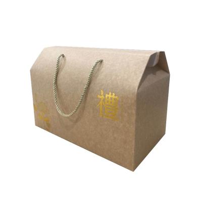 China Cardboard Food Packaging Corrugated Cardboard Paper Boxes Food Grade With Cotton Rope Handle for sale