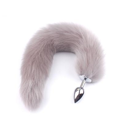 China Stainless Steel+artificial wool Cosplay sex toys Fox tail anal plug metal to increase butt plugs for sexy SM game for sale