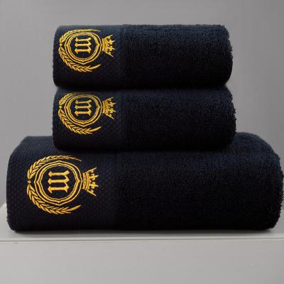 China Low MOQ Child Safe Custom Logo Black Bath Towel Set 100% Cotton Face Hand Towel For Five Star Hotel for sale