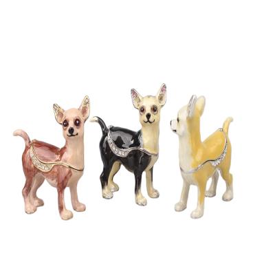 China China YI SHANG BAO Premium Design Home Decoration Chiwawa Dog Alloy Cute Animal Jewelry Box for sale