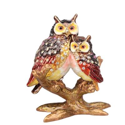 China Japan YI SHANG BAO Handmade Branch Mother and Child Owl Jewelry Box Home Exquisite Owl Jewelry Box Collectible Decoration for sale