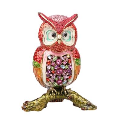 China China YI SHANG BAO Exquisite Small Enamel Color Alloy Craft Gift Tree Branch Owl Jewelry Box for sale