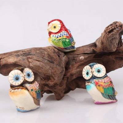 China China YI SHANG BAO Three Colors Southeast Asian Style Owl Jewelry Box Enamel Opens Home Decoration Jewelry Box for sale