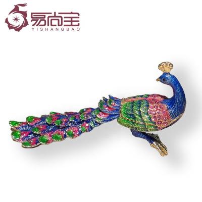 China China YI SHANG BAO 2021 hot sale long tail peacock jewelry box exquisite trinkets enamel craft jewelry box for sale