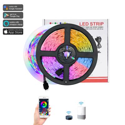 China Waterproof Residential 5050 RGB App Smart Lights Works With Alexa And Google Flexible Led Wifi Strip Light for sale