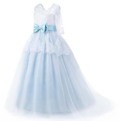 China Long Sleeve Sky Blue Kids Dress Long Sleeve First Communion Flower Girl Dress for sale