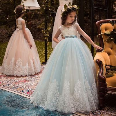 China 2-12 Years Sleeveless Tulle Fabric Bridesmaids Dresses Floor Length Evening Party Dresses for sale