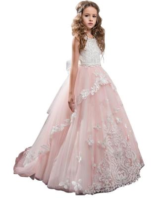 China High Quality Rose Pink Knee Length Skirt Princess Girl Dress Ruffle Tulle Dry Cleaning Bridesmaids Dress Girls Dress for sale