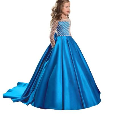 China Fancy Blue Bridesmaids Kids Formal Dresses Satin Kids Evening Party Regular Gowns Kids Bridesmaids Dresses 2018 for sale