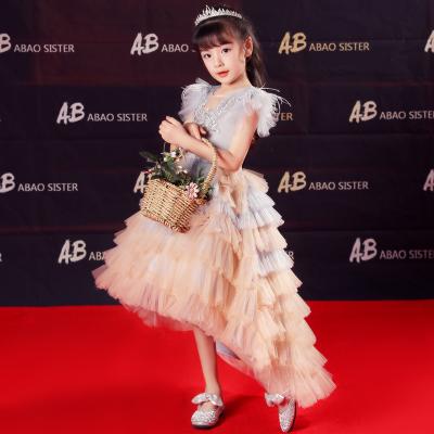 China 2021 Seller White Feathers Birthday Party Hot Breathable Baby Flower Girls Princess Dresses for sale