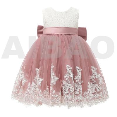 China Little Girl Sleeveless Short Ivory Lace Bridesmaid Dress for sale