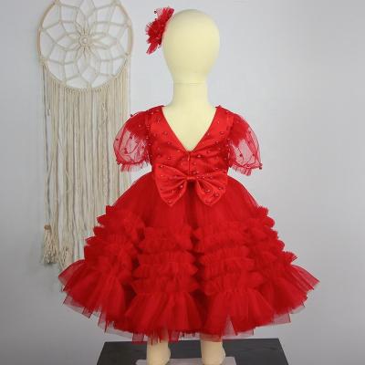 China Breathable Children Party Red Dress Girls Dress 10 Years Old for sale