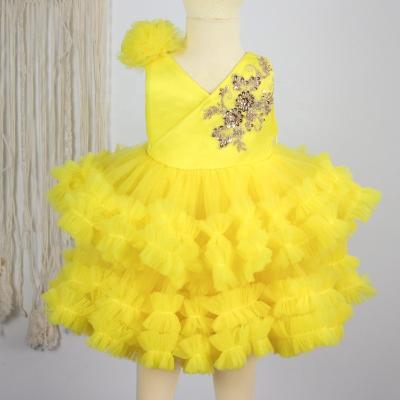 China Breathable Baby Bridesmaids Dresses Yellow 	Grils Short Dress cpb0089 ruffle pageant dress for sale