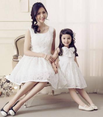 China Mom and Baby Clothes Regular White Matching Dress Dress for sale