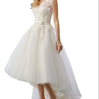 China Mother Of The Bride 2020 Short Front And Long Back Sequined White Wedding Dress Women Fashion Vestido De Noiva Bridal Tulle Mariage for sale