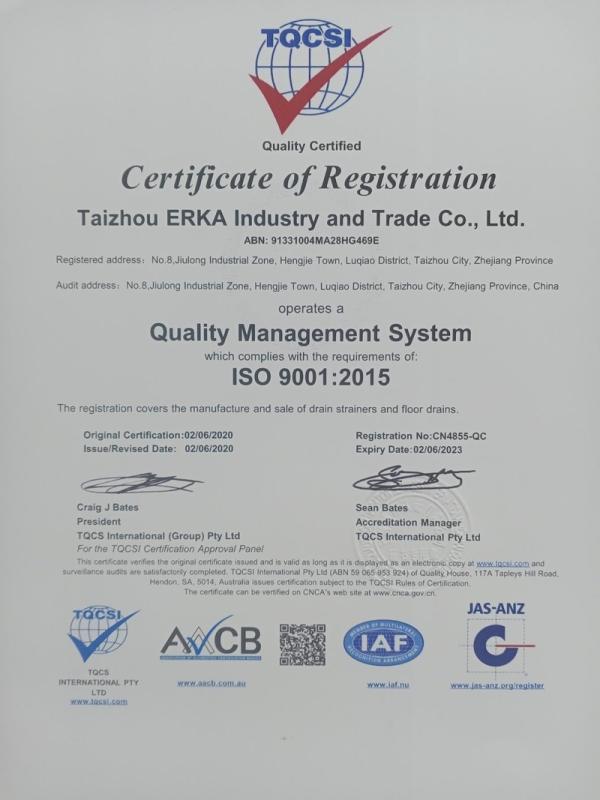 ISO9001 - Taizhou Erka Industry And Trade Co., Ltd.