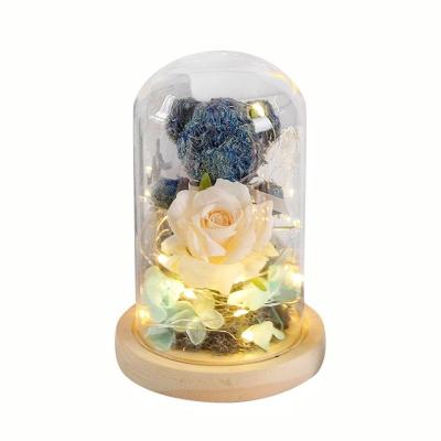 China Silk Flowers for Earth Day Topiary Eternal Moss Bear in Glass Dome as a Birthday Gift for sale