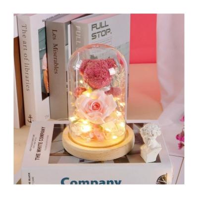 China Wedding Festival Decoration Led Lights Moss Bear Rose Eternal Life Flower Glass Cover for sale