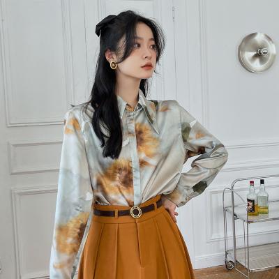 China Hanna Wholesale Autumn French Stylish Anti-wrinkle satin shirt fashion vintage blouse women high-end printed blouses and shirts for sale