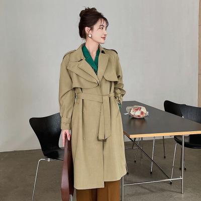 China Hanna Fall Winter Designer Breathable Vintage Slim Waistband Baggy Crossover Korean Women's Ditch Anorak Jacket Coats Long Wholesale for sale