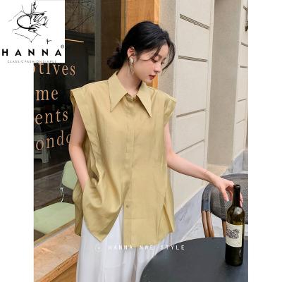 China Hanna Cheap Promotion Formal Breathable Style Turn Down Collar Shirt Simple Design Solid Color Sleeveless Blouse For Streetwear Women for sale