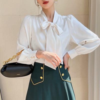 China Simple Women Hanna Trends Formal Style Elegant Office Fashion Ladies Long Sleeve Workable Blouse Shirt Hide Color Tops Shirt for sale