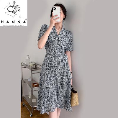 China Hanna Women Sweet Floral Print washable french style slim v neckline sleeveless dress summer shorts ruffles casual outfits for sale